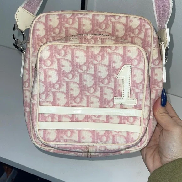 Christian Dior Vintage Y2K Trotter Monogram Pink/OffWhite Crossbody Shoulder Bag - Picture 5 of 16